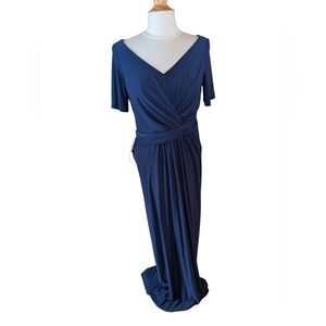 BHLDN NWT Navy Blue Faux Wrap Gown, Short Sleeve V Neck Size 10